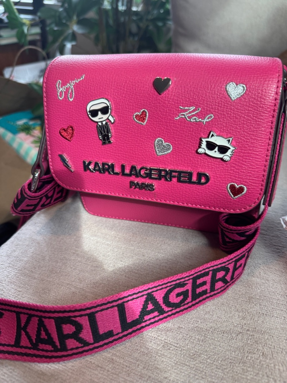Karl Lagerfeld Hot Pink Crossbody Bag with Logo Strap - Picture 12 of 12